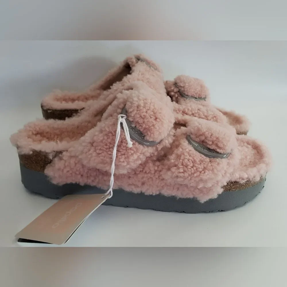 NWT Birkenstock Papillio Big Buckle Teddy Crystal Rose